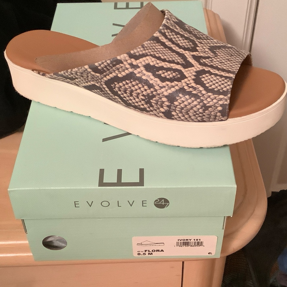 REVOLVE Snake Print Mules in Black and Cream